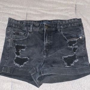 AERO Black Distressed Hi-rise Midi Shorts